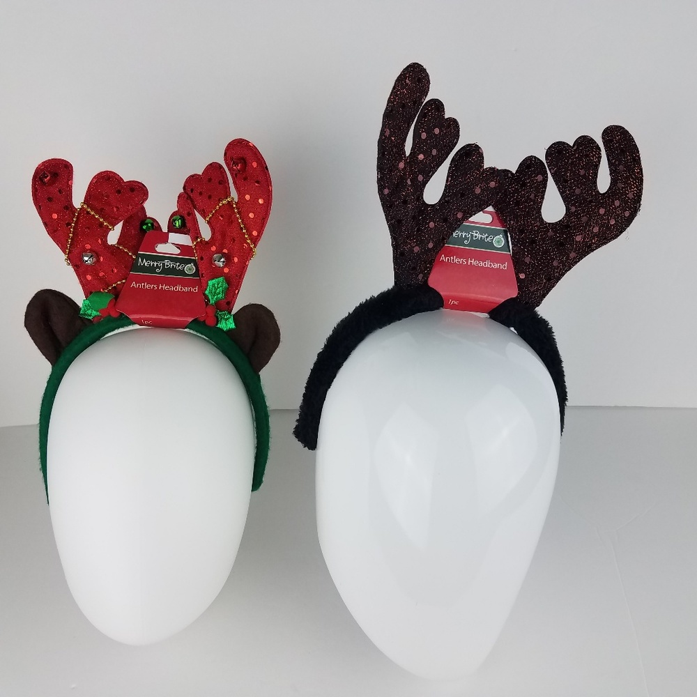 His & Her Holiday Christmas Antler Headbands NWT